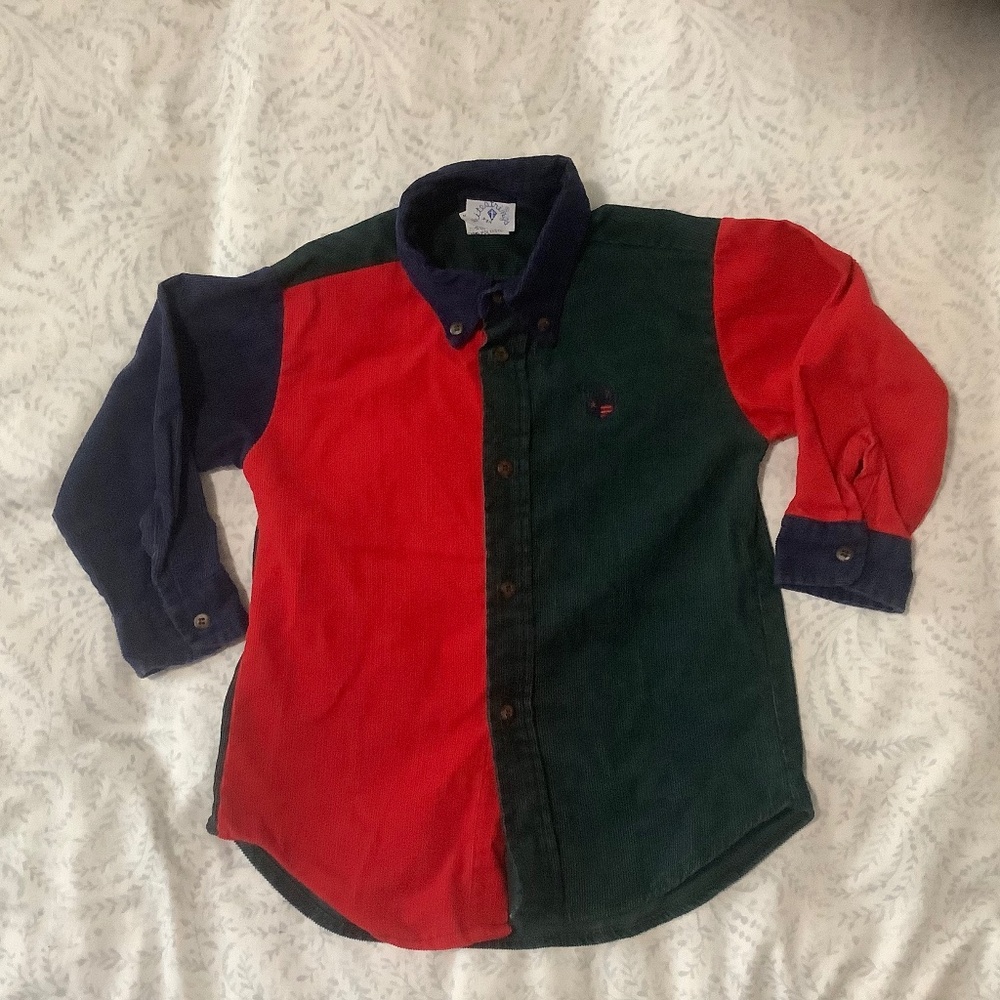 Boy's Vintage Corduroy Patchwork Button Down Shirt Size 4